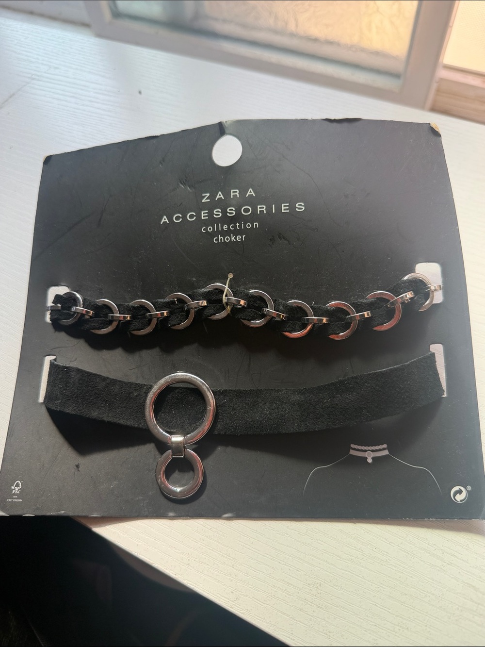Zara Black Suede Choker with Silver-Link Chain